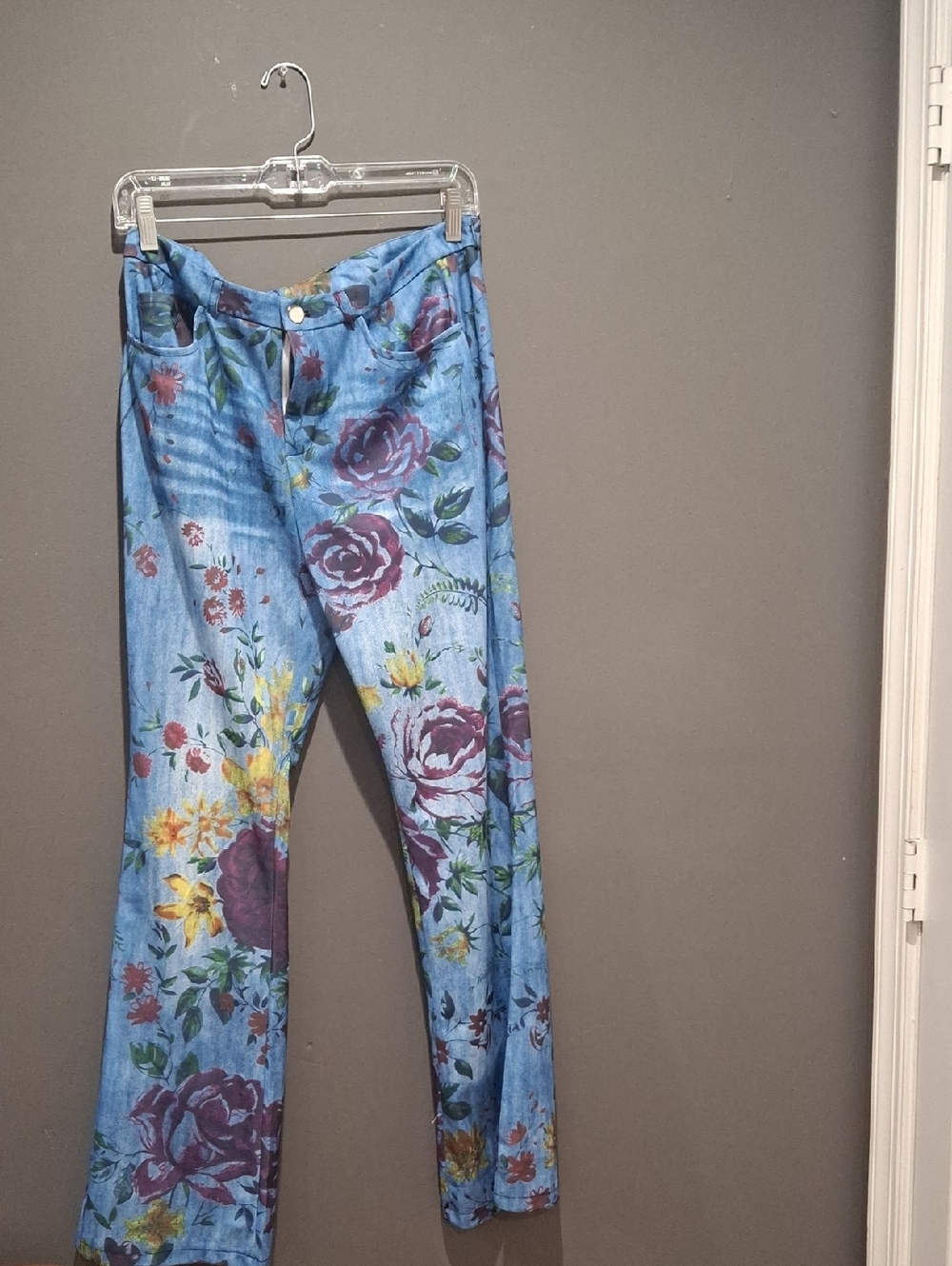 Blue Floral Print Flair Leg Pants